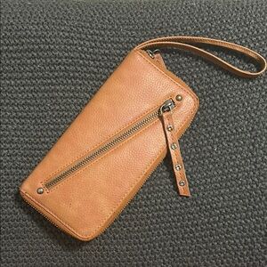 Free People Brown Leather Wristlet Wallet